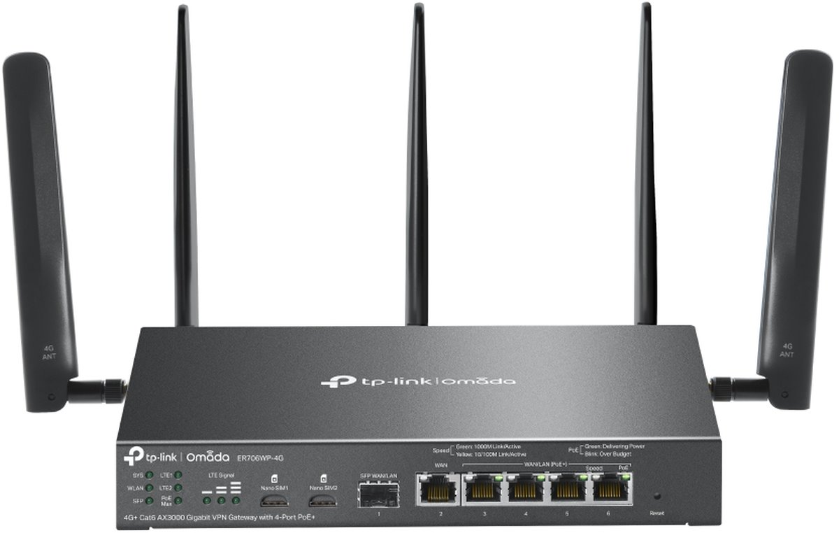 TP-Link ER706WP-4G - Omada 4G+, Gigabit VPN gateway with 4 PoE+ ports